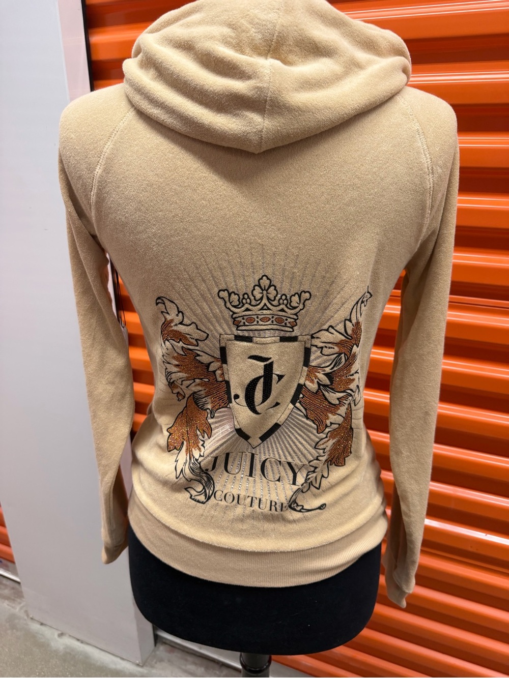 NWT Juicy Couture Women's Towel Terry Hooded Sweatshirt - Tan/Cuban Sand Size M